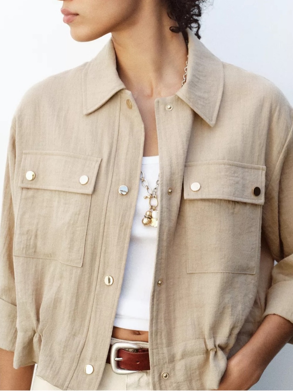 Relaxed Beige Utility Top/Light Jacket